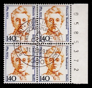 ⅍ Berlin 1,4 Mark Frauen 848 4er Block zentri. Sonderstempel mit Bogennummer BGN - Bild 1 von 1