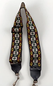 VINTAGE 1970s CAMERA STRAP Black Orange & Yellow embroidered Hippie Retro Design - Picture 1 of 6