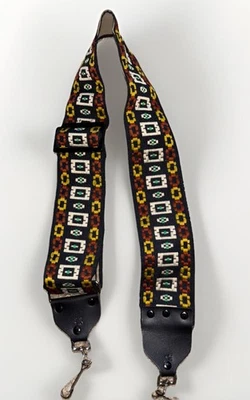 VINTAGE 1970s CAMERA STRAP Black Orange & Yellow embroidered Hippie Retro Design - Image 1 of 4