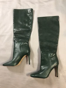 Aldo Boots Womens 6.5 Green Croc Stiletto Embossed High Knee Oluria - Picture 1 of 12