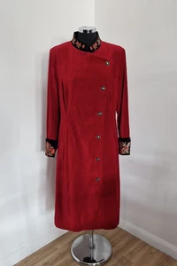 Joe Browns red velvet coat sz 12 military style embroidered NEW READ midi length - Picture 1 of 16