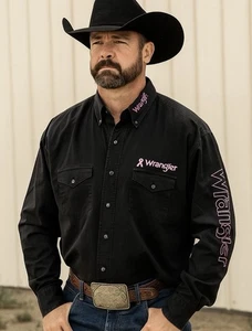 Wrangler Western Long Sleeve Black Button Up Front Shirt XL Men - Picture 1 of 17