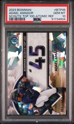 POP 1 ADAEL AMADOR PSA 10 GEM MINT ATOMIC Refractor Bowman Chrome 2023 TOP 100 - Image 1 of 2
