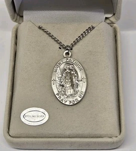 Vintage SINGER Saint Patrick Sterling Silver Medallion Necklace 24" ITALY - Picture 1 of 7