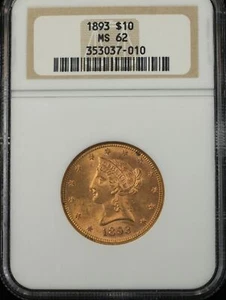1893 LIBERTY HEAD $10 GOLD EAGLE NGC MS62 (37010) - Picture 1 of 4