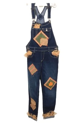 Jordache Overall Patchwork Scarecrow Blue Overalls Girls L/G (10-12) Halloween - Image 1 of 4