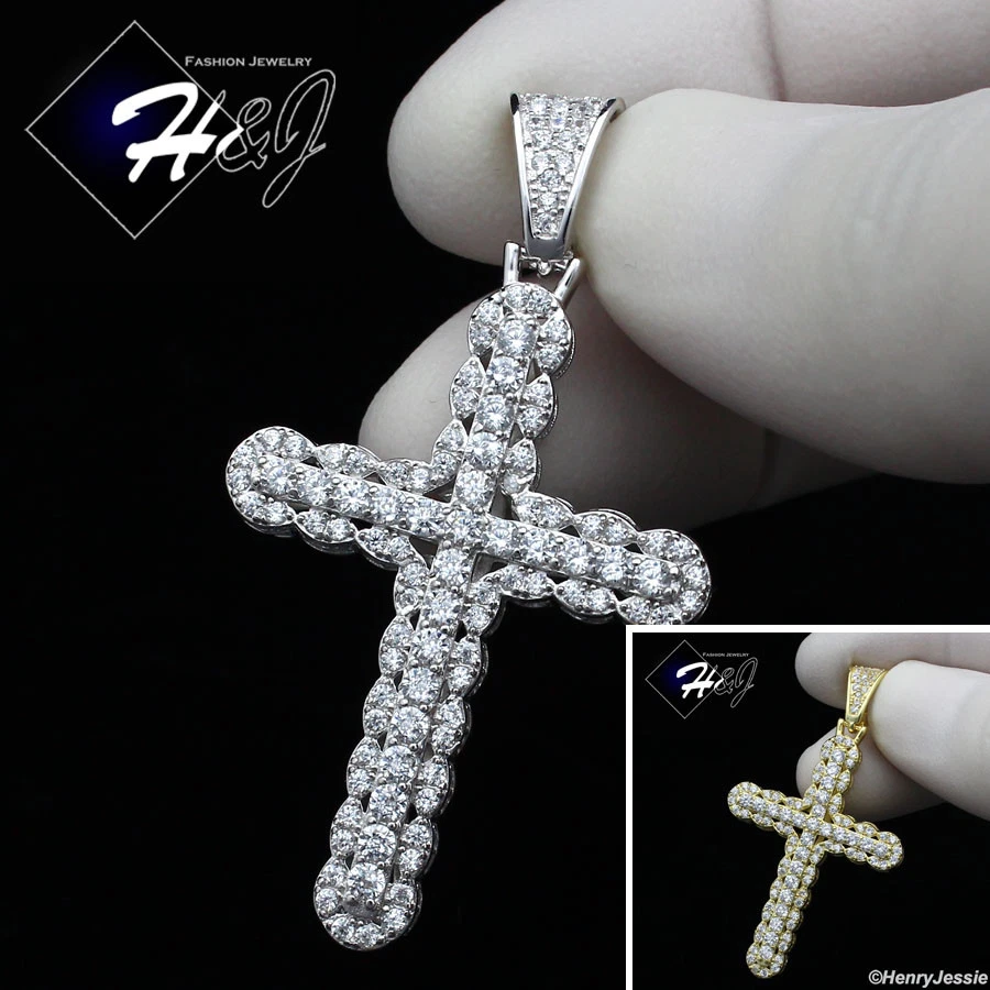 COLGANTE CRUZ 3D PLATA ESTERLINA 925 ICY BLING CIRCONITA CHAPADO EN ORO/PLATA*SP226 Foto 1 de 1