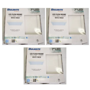 3Pk Bulbrite 773146 LED Flush Mount Ceiling Light 15 Watt 7" White Finish 2700K - Picture 1 of 8