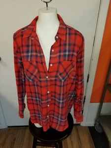 Mossimo Supply Flannel Shirt Blouse Flame Red Plaid Boyfriend Fit Cotton Poly - Picture 1 of 4