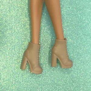 Barbie Doll Shoes Mattel Chunky Ankle Boots Fashionistas Tan Beige