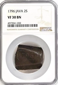 Netherlands East Indies - Java 2 Stuivers 1796 VF30 BN NGC KM#181 Bonks - Picture 1 of 6
