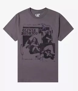 Camiseta Olivia Rodrigo Mercancía Oficial Vampiro Mujer’s S Tonal Gris Collage NUEVA - Imagen 1 de 7