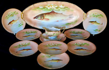 Gorgeous 11 Pc French Antique Hand Painted Limoges Fish Serving Set w Signed
