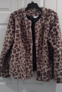 Neu mit Etikett New Directions Damen (L) Fuzzy Kunstfell Leopardendruck Jacke/Mantel Lg GESCHENK - Bild 1 von 9