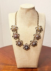 J. Crew Floral Crystal Rhinestone Statement Necklace - Picture 1 of 5