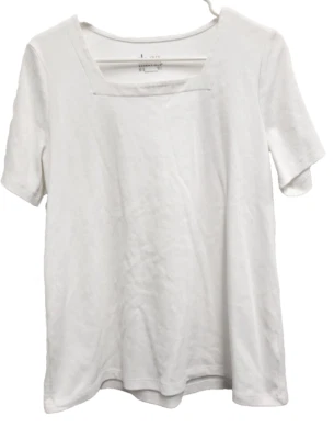 Camiseta Denim & Co Essentials para mujer talla 1X blanca cuello cuadrado manga corta Foto 1 de 4
