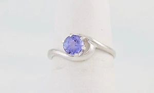 Laborgefertigter runder Tansanitring 6 mm Halbmondfassung Sterlingsilber Größe 6,5 - Bild 1 von 3