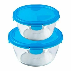 Pyrex Round Storage Glass Dish with Neon Blue Lid Set of 2 Pieces - Picture 1 of 1