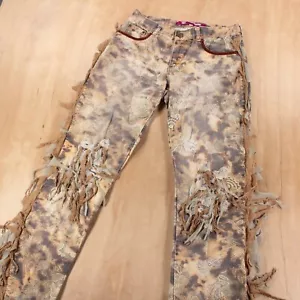 vtg 90s y2k VOYAGE PASSION lace fringe paisley tie dye low rise flare jeans 28 - Picture 1 of 8