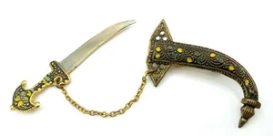 Goldtone Enamel Paisley Sword And Scabbard Pin, Brooch Spain - Picture 1 of 10