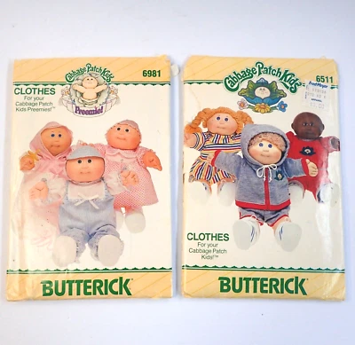 Vintage 80s Cabbage Patch Kids Doll Clothes Butterick Sewing Patterns 6981 6511 - Image 1 of 4
