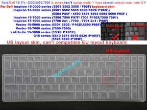 US Keyboard Skin Cover for Dell Inspiron 15-5505 15-5502 15-7506 15-7501 17-7706 - Picture 1 of 11