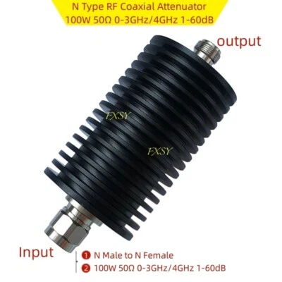 N Type Coaxial Attenuator 100W 50Ω 0-3GHz/4GHz 1/2/3/5/6/10/15/20/25/30/40/50dB - Image 1 of 4