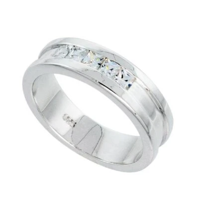 Argento Sterling Uomo Anello W/Brillante Taglio Zircone Cubico Paillettes - Immagine 1 di 2