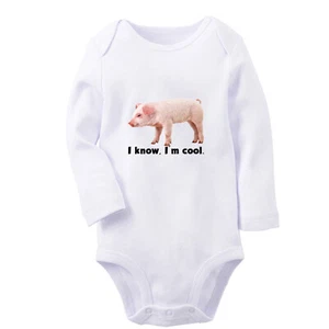 I Know I'm Cool Funny Romper Baby Bodysuit Newborn Jumpsuit Kid Animal Pig Oufit - Picture 1 of 9