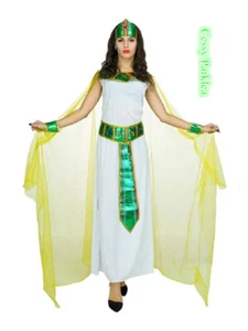 W-N2-2 Ladies White Emerald Cleopatra Toga Egyptian Greek Goddess Roman Costume - Picture 1 of 6