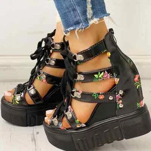 Zapato de Verano Mujer Sandalias Plataforma Cordones Tacones Altos Informales Zapatos Mujer 4243 - Imagen 1 de 26
