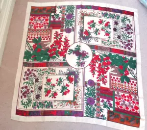 OSCAR DE LA RENTA SILK? HAND ROLLED EDGE MULTI-COLOR SQUARE SCARF FLORAL DESIGN - Picture 1 of 11