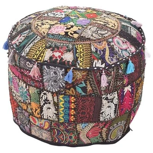 22" Indische Baumwolle Schwarz Patchwork Ottoman Pouf Bezug Wohndeko Kissenbezug USA - Bild 1 von 3