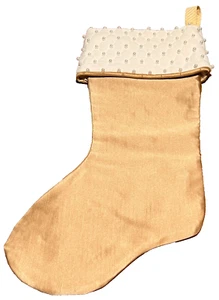 Christmas Stocking NEW Etsy Artisan Handmade Cloth Beaded Gold Satin - Picture 1 of 11