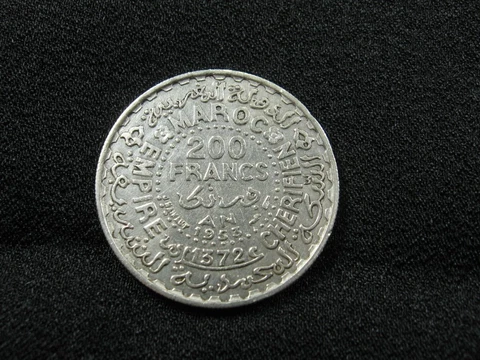 Old world SILVER coin MOROCCO 200 francs 1953 KM53 "Star" (101) Cover