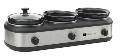 CULINARY CHEF, Triple Slow Cooker, Buffet Server 3 Pot, Food Warmer - Stainless - Image 1 of 4