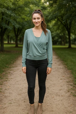 AVIA Balletcore Yoga Top Wrap Front Long Sleeve Thumb Hole Mint Green Pullover L - Image 1 of 4