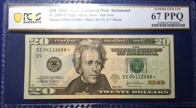 2004 $20 Federal Reserve Note Fr-2089-E*PCGS67PPQ Superb Gem - Image 1 of 2