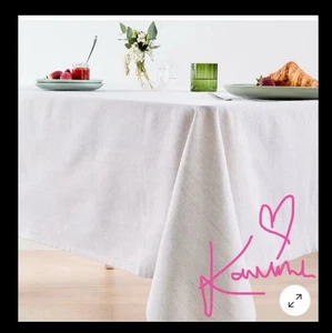 Anko Natural Blue Linear Stripe Recycled Cotton Tablecloth, 225cm(L) x 150cm(w) - Picture 1 of 5