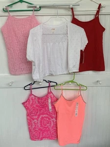 Girls Sz 14 Shirt Bundle, 4 Tanks/camis + Lightweight Cardigan - Picture 1 of 24