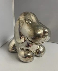 Vintage Puppy Dog Bank Silver Tone Metal Coin Bank Signed 2000 - Picture 1 of 12