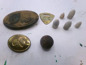 CIVIL WAR CS BUCKLES AND MUSKET BALLS - Picture 1 of 2