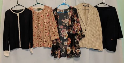 Lot XL Cardigans Sweaters Blazer Lands End Eddie Bauer Anne Klein Black Beige - Image 1 of 4