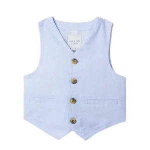 Janie and Jack Oxford Suit Vest 4-Buttons Lined Size 7 Ocean Blue Special Event - Picture 1 of 14