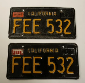 California License Plate Pair Black Yellow (G4R-HSE/JSF6) FEE 532 1956 Tag Clear - Picture 1 of 13