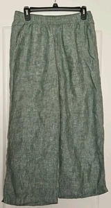 Pantalone medio Cynthia Rowley 100% lino crop pull on gamba larga tasche 28x23 NB454 - Foto 1 di 9