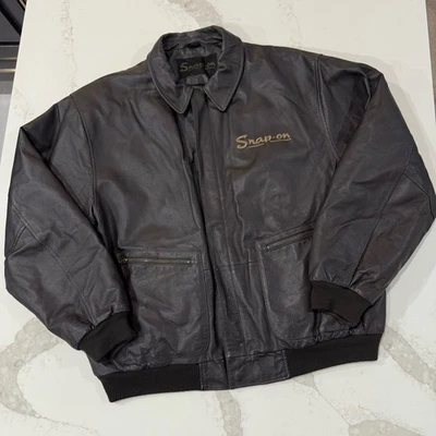 Chaqueta Bomber De Colección Y2K Años 90’s Cuero A Presión Para Hombre Talla XL Marrón Oscuro Utilidad Foto 1 de 4