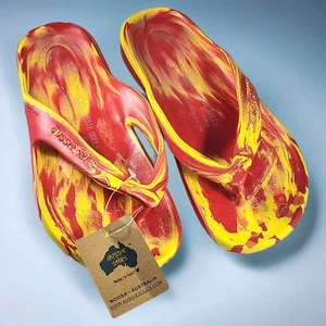 Aussie Souls Flip Flops Starfish Pattern Red Yellow Thong Sandals Womens Size 8 - Picture 1 of 4