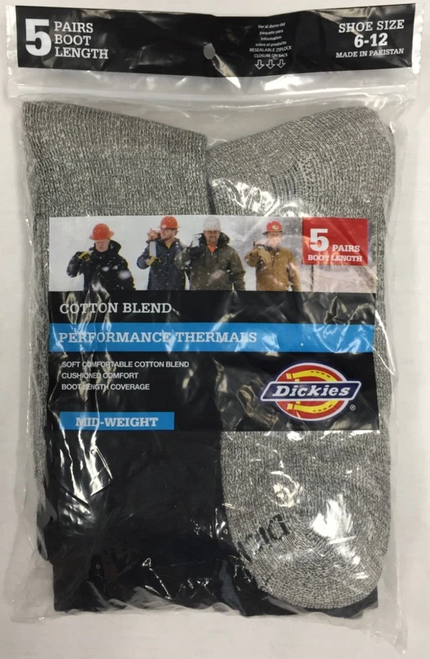 Dickies Boot Length Crew Thermal Socks Shoes Size 6-12 Mid-Weight BLACK 5 PACK - Image 1 of 2