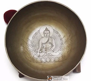 10" Tibetan Hand Crafted Buddha and Dorje Himalayan Singing Bowl - Bild 1 von 5